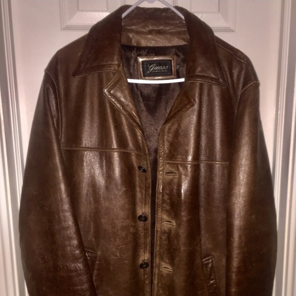 Vintage Guess Men’s Leather Jacket